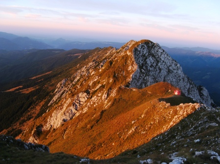 ridge at sunrise on the highest summit